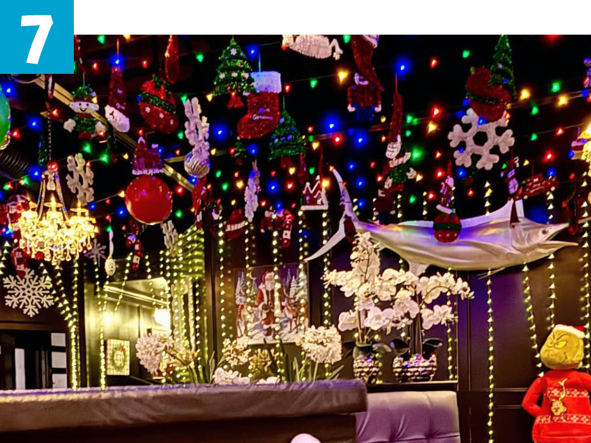 Restaurant full of Christmas decorations